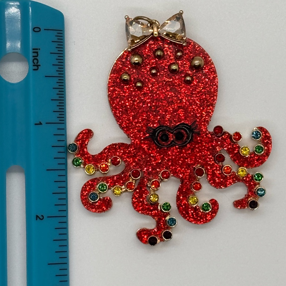 Betsy Johnson Statement drop earrings colorful red glitter octopus with pendant - Picture 10 of 10